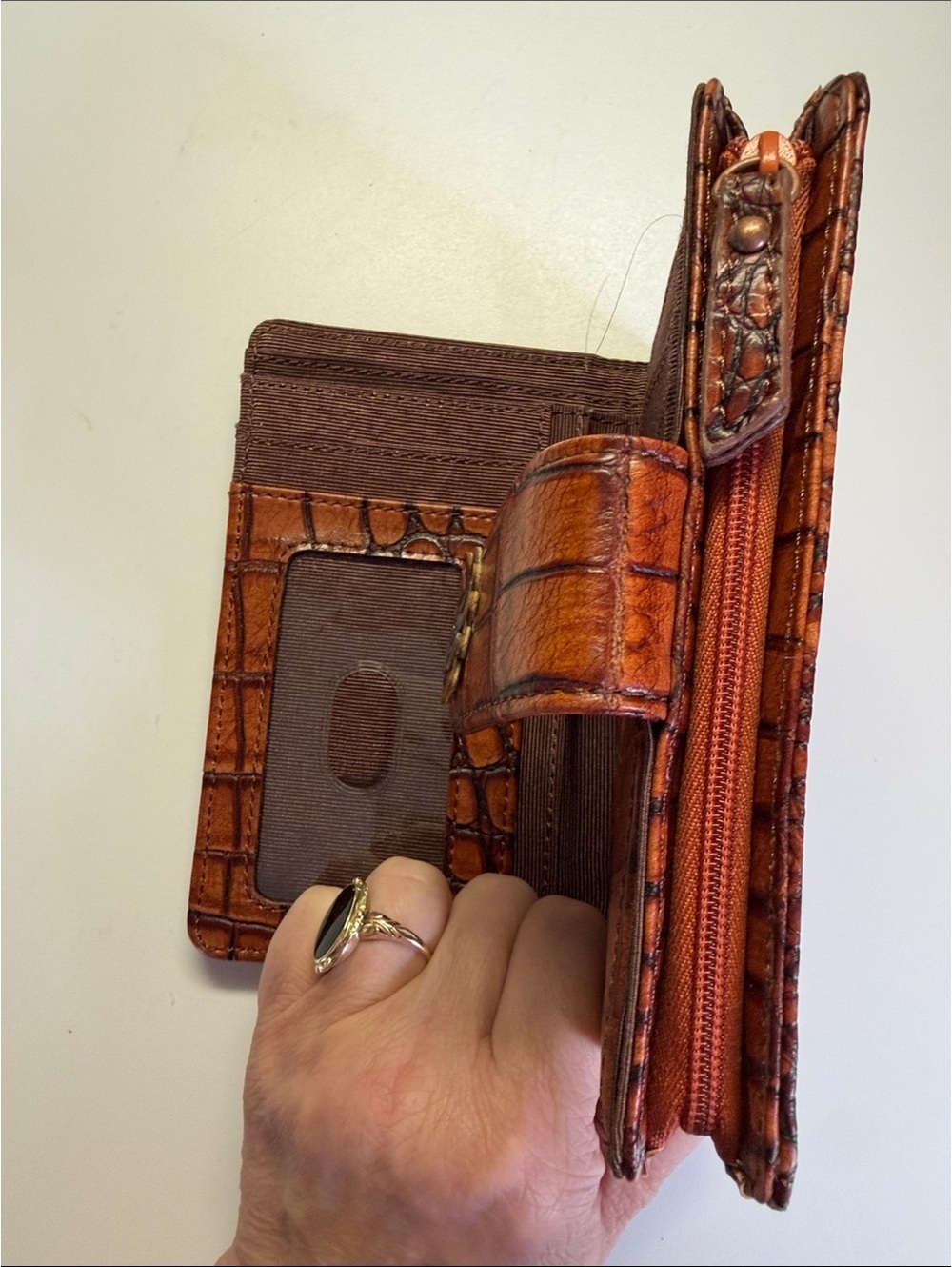 NWOT Jessica Simpson Cognac Croc Embossed Studded Flap Wallet Boho Western - Picture 8 of 9
